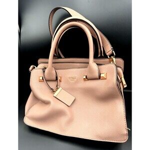 GUESS Talon Girlfriend Satchel, Pebbled Faux Leather, Rose Gold-tone, Logo hardw